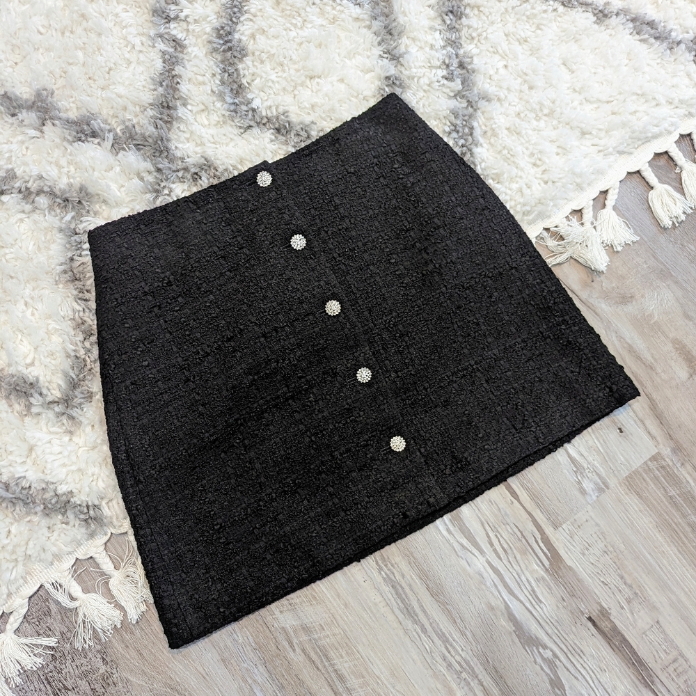 Boucle Embellished Button Front Mini Skirt